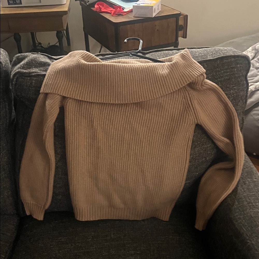 Cozy Tan Off-Shoulder Sweater